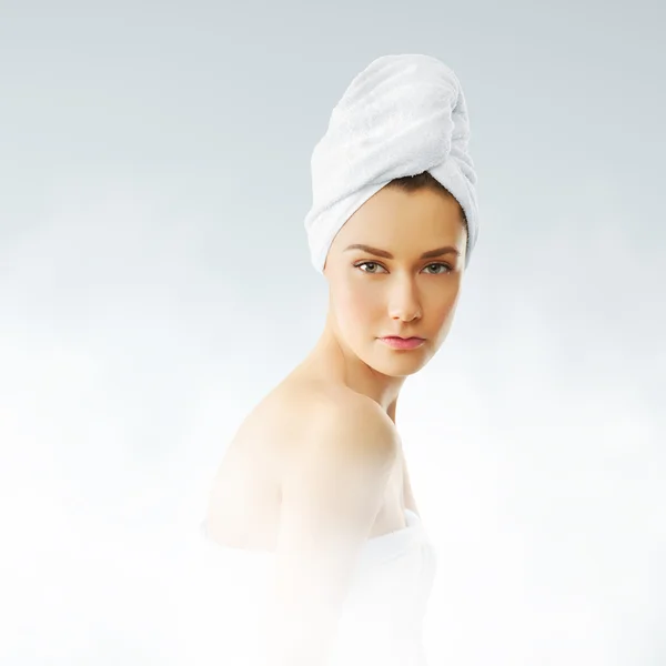 Pretty woman in steam bath. Closeup — Stock Photo, Image