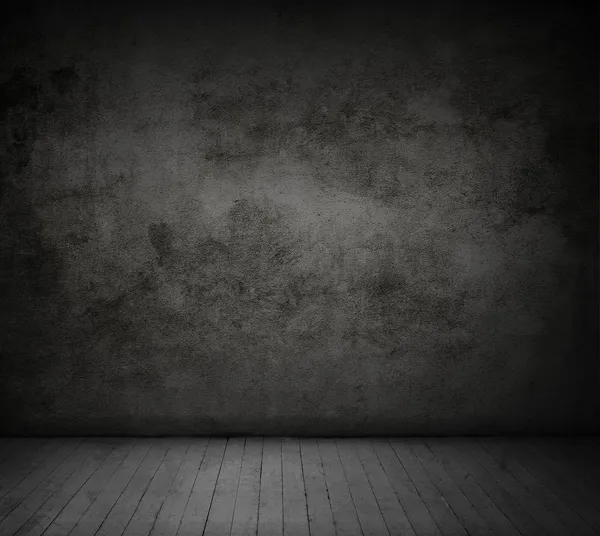 Black concrete wall and wood floor — Stock Photo, Image