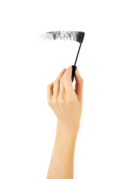 Womans hand and mascara isolated on white — Stock Photo, Image