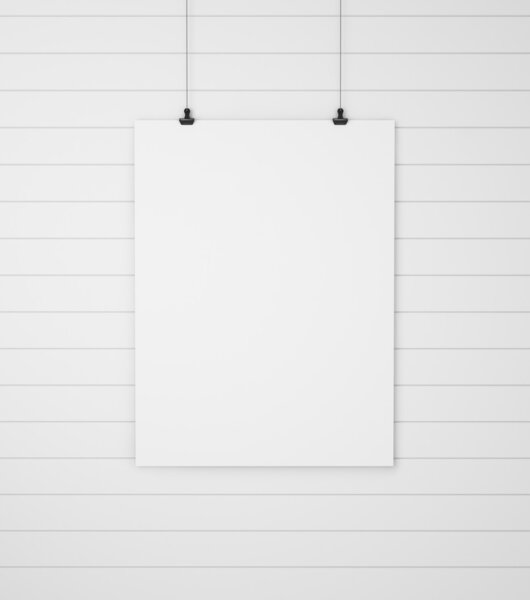blank paper with clips on wood background