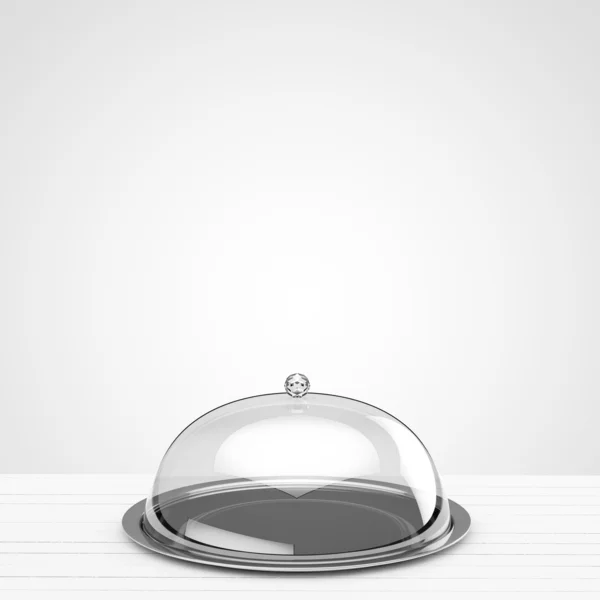 Glanzend salver schotel met een cover eroverheen. geïsoleerde render op een witte achtergrond — Stockfoto