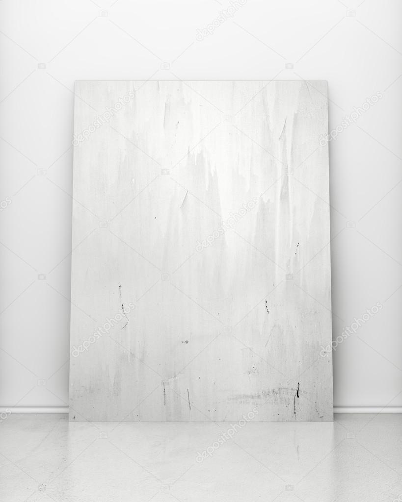 white room with grunge poster on wall