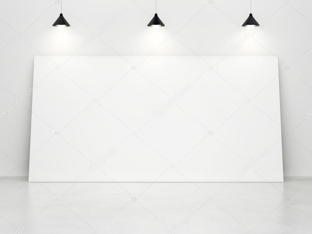 white room with poster on wall and lamps
