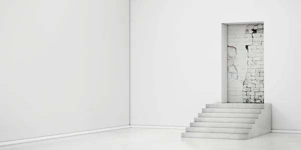 Koncepció háttér. Lépcsők, a fal és az ajtó tégla — Stock Fotó