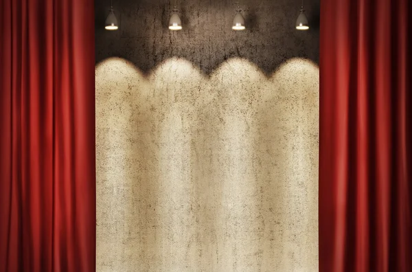 Stage wall with red curtains — Stock Photo, Image