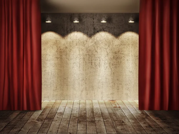 Bühnenhintergrund mit roten Vorhängen — Stockfoto
