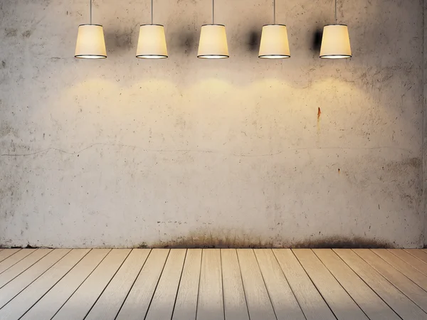 Muro di cemento vintage con lampade — Foto Stock