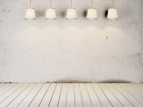 Fundo de parede de cimento com lâmpadas — Fotografia de Stock
