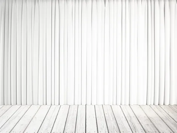 Witte gordijnen en houten vloer — Stockfoto