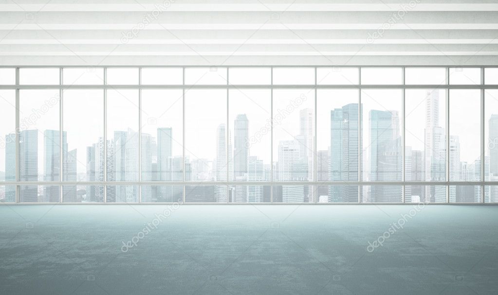 Large window into white office