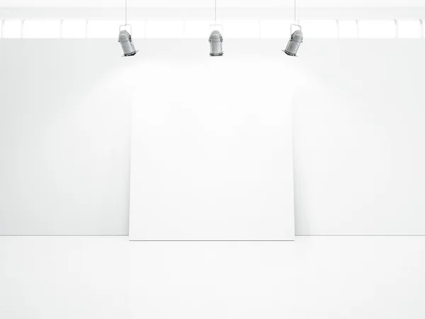 Cartel en blanco en la pared blanca —  Fotos de Stock