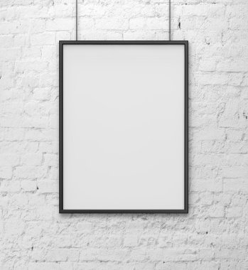 Blank frame on white brick wall clipart