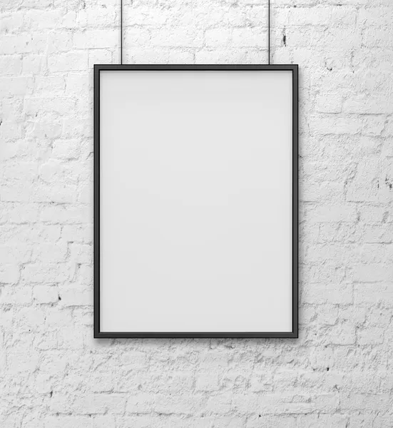 Quadro em branco na parede de tijolo branco — Fotografia de Stock