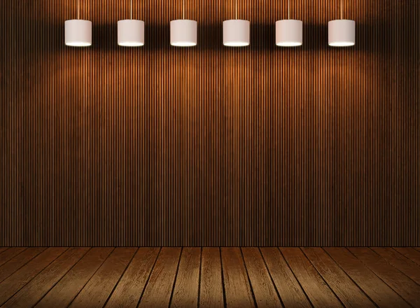Mur en bois et sol avec lampes — Photo