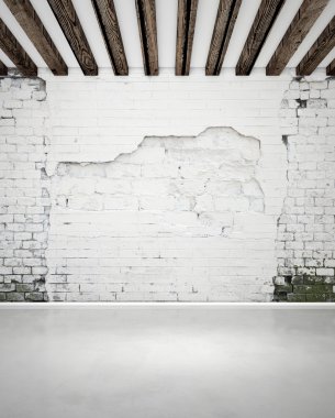 Damaged brick wall and concrete floor clipart