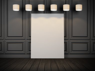 siyah dekoratif duvar lambaları ve boş poster ile