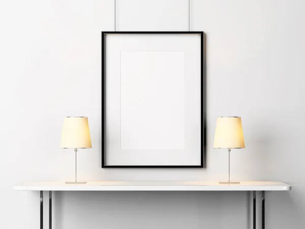 Lampy na stole z ramą — Zdjęcie stockowe