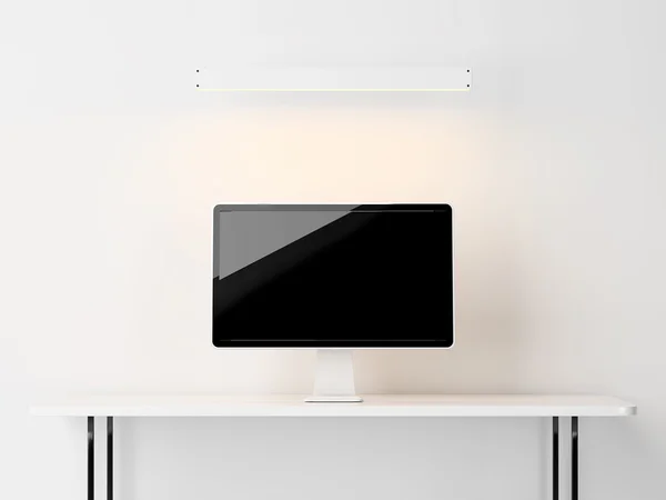 Witte kamer met zwart scherm monitor — Stockfoto