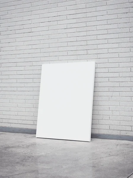 Pared de ladrillo blanco y cartel en blanco — Foto de Stock