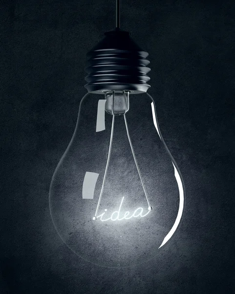Lâmpada com IDEA brilhante — Fotografia de Stock