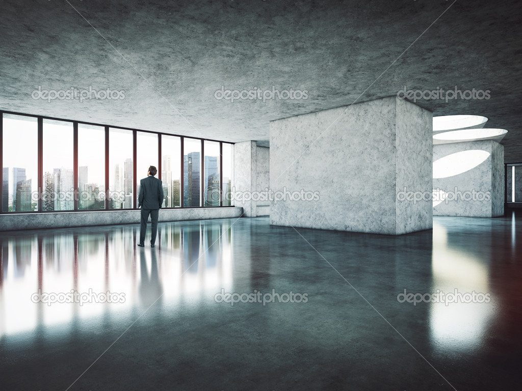 Bright office and businessman