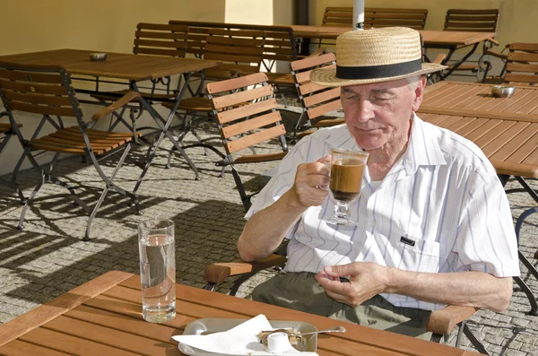 Senior in the cafe — Stock Photo, Image