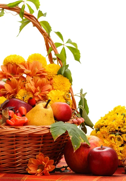 Höstlig inredning med frukter och blad — Stockfoto