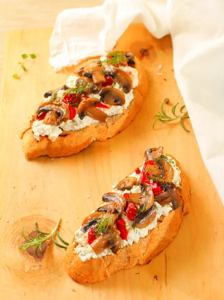 Mushrooms bruschetta — Stock Photo, Image