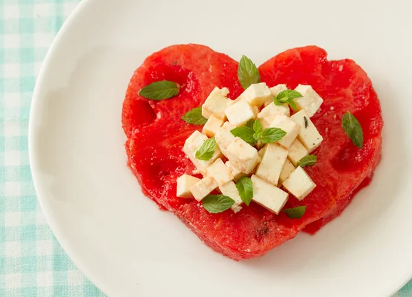 Watermelon and feta cheese salad — Stock Photo, Image