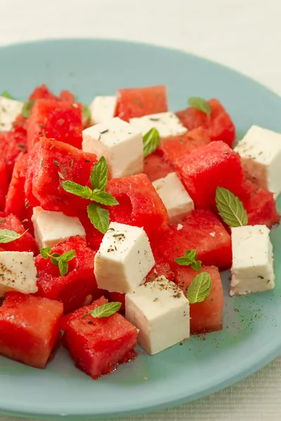 Salad with watermelon and cheese — Stock Photo, Image