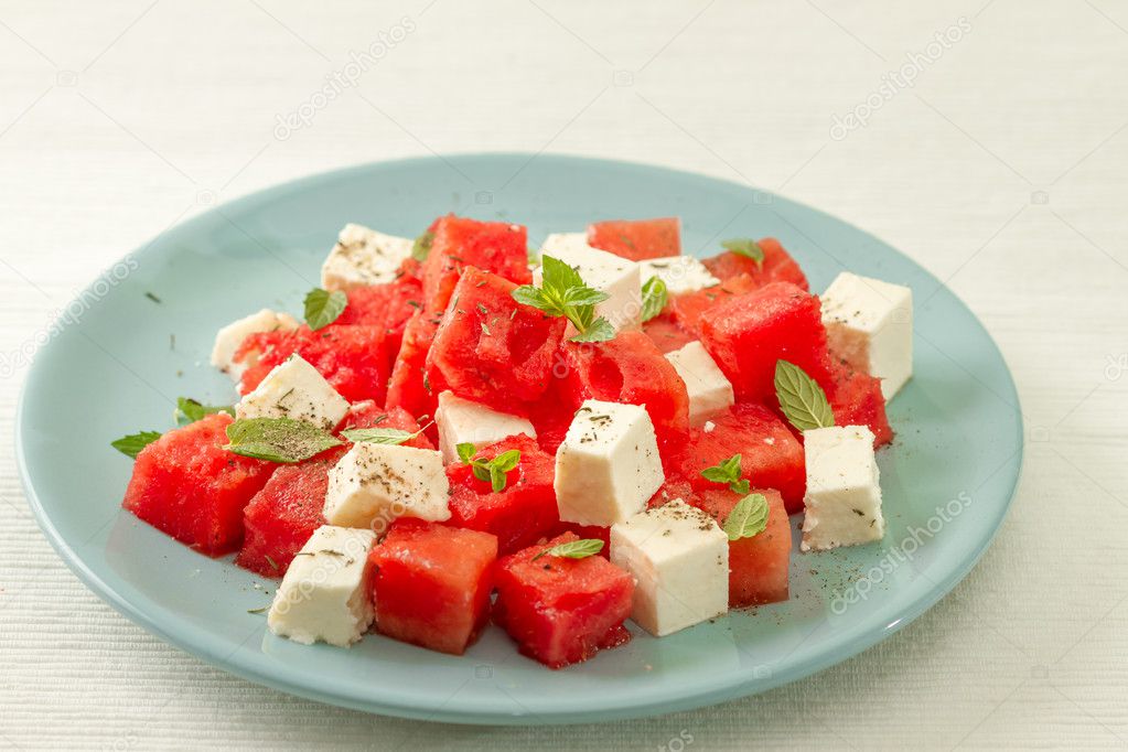 Salad with watermelon and cheese
