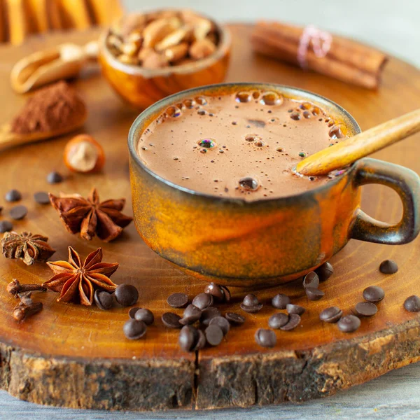 Ingredientes Para Fazer Chocolate Quente Inverno Com Canela Outras Especiarias — Fotografia de Stock