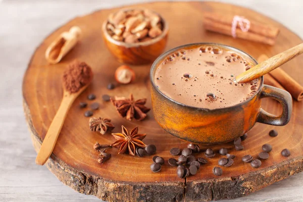 Ingredientes Para Fazer Chocolate Quente Inverno Com Canela Outras Especiarias — Fotografia de Stock