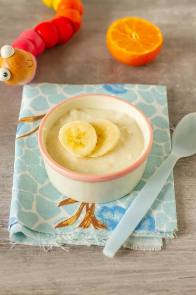 Semolina Pudding Bananas Babies — Stock Photo, Image