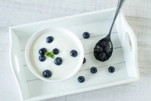 Simple Greek Yoghurt Bluberries Table — Stock Photo, Image