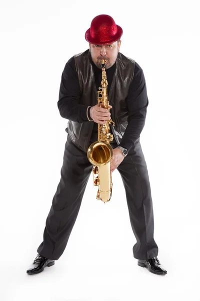 Saxophonist with a bristle — Stock Photo, Image