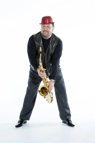 Saksofoncu ile bir kıl — Stok fotoğraf