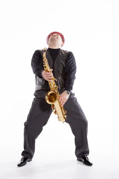 Saxophonist with a bristle — Stock Photo, Image