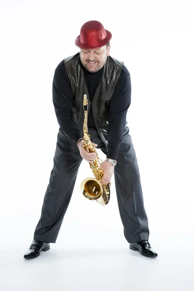Saksofoncu ile bir kıl — Stok fotoğraf