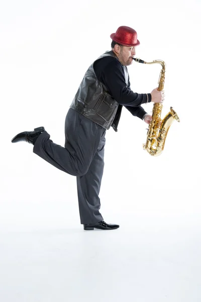 Saxophonist with a bristle — Stock Photo, Image