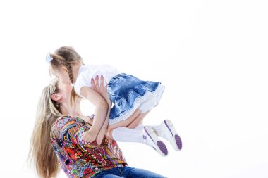 mutlu anne ve çocuklarının yalan, oturmuş, müzik portre