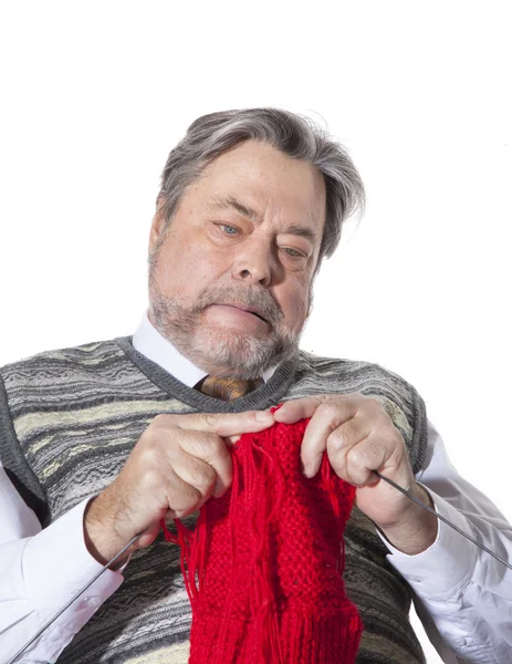 Grandfather knitting — Stock Photo, Image
