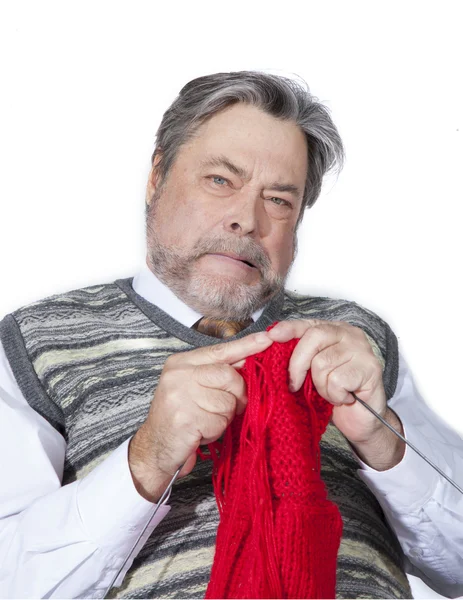 Grandfather knitting — Stock Photo, Image