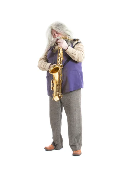 Старий саксофоніст — стокове фото