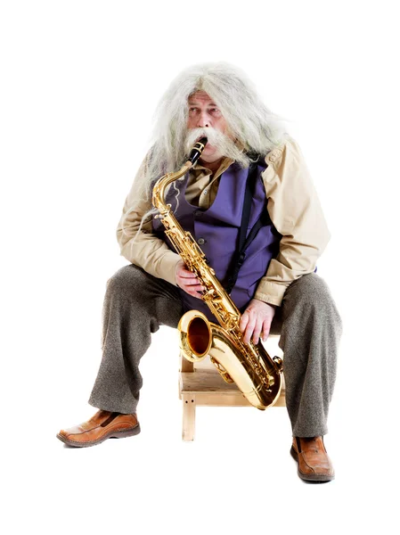 Gammal saxofonist — Stockfoto