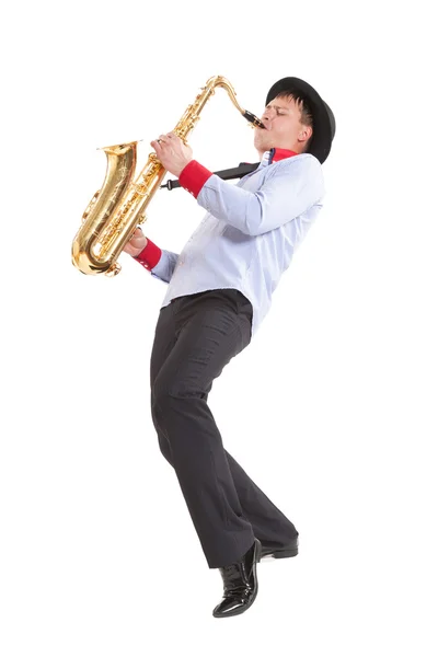 Young man playing on saxophone — Stock Photo, Image