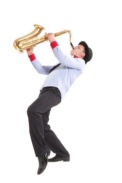 Jeune homme jouant sur saxophone — Photo