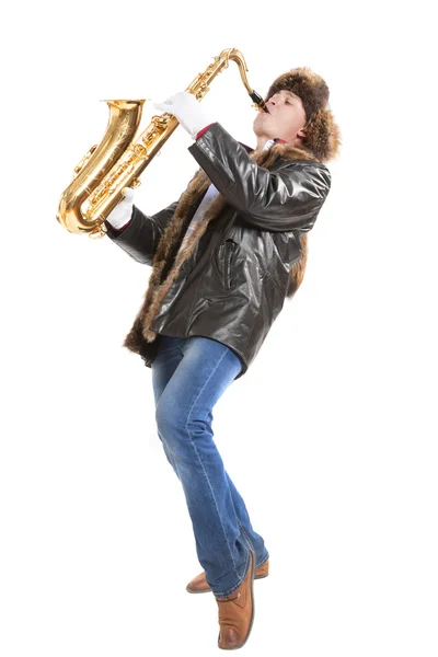 Hombre tocando en saxofón — Foto de Stock