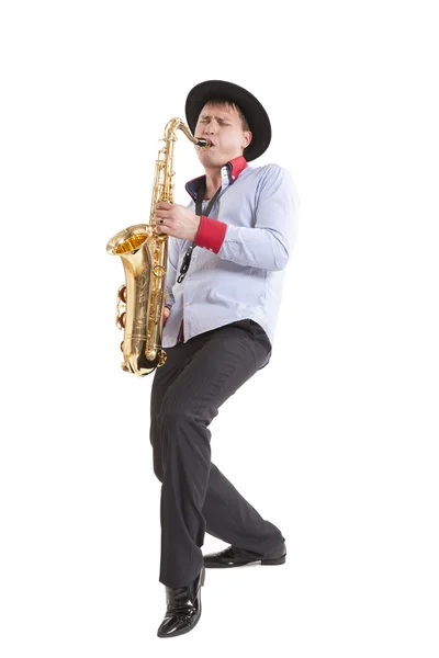 Young man playing on saxophone — Stock Photo, Image