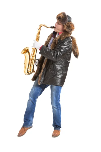 Saksofonilla soittava mies — kuvapankkivalokuva